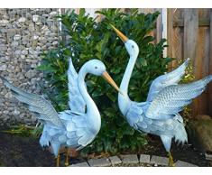 Gartenfigur 2er Set Kranich Metall Bunt Tier Vogel Teichdeko Teichfigur Garten Figur Teich Höhe 96cm+80cm Deko