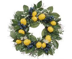 Valery Madelyn 40cm Frühlingskranz mit Zitrone und Heidelbeere Künstlicher Dekokranz Türkranz Wandkranz Frühlingsdeko Wanddeko Tischdeko Frühlings- und Sommerkranz Zum Muttertag MEHRWEGVERPACKUNG