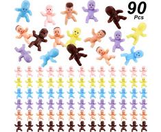 90 Stücke Mini Kunststoff Babys Baby Dusche Spiele Party Eiswürfel Party Dekoration, 1 Zoll Kunststoff Babys Puppe für Baby Baden und Basteln (Latein, Dunkel Braun, Rosa, Gelb, Lila, Blau)
