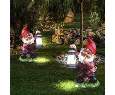 2er Set LED Solar Garten Leuchten Zwerg Außen Balkon Steh Lampe Figur bunt Akku