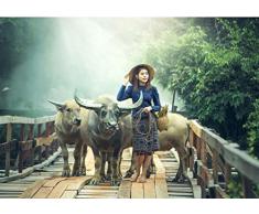 nobrand Malen Nach Zahlen DIY Ölgemälde Tiere Asien Büffel Kambodscha Für Erwachsene Anfänger Dekoration Geschenke