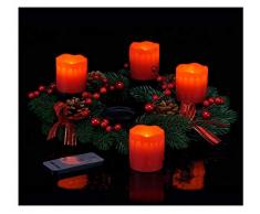 Spetebo Adventskranz mit 4 LED Kerzen und Fernbedienung - roter Weihnachtskranz mit Echtwachskerzen