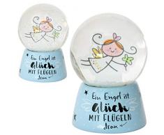 Die Geschenkewelt Happy Life 46151 Traumkugel Schutzengel, Ein Engel ist Glück mit Flügeln, Hellblau Schneekugel, Glas, Polyresin, Höhe circa 6 cm