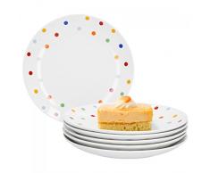 Van Well Steingut 6er Geschirr-Set Serie Capri | weiß mit Dekor | Artikel wählbar, Service Serie Capri:Dessertteller 21cm