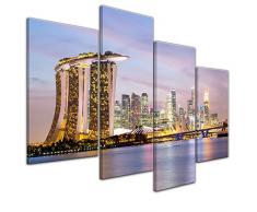 Wandbild - Singapur - Skyline II - Bild auf Leinwand - 120x80 cm vierteilig - Leinwandbilder - Städte & Kulturen - Asien - Hotel Marina Bay Sands - Wolkenkratzer - beleuchtet