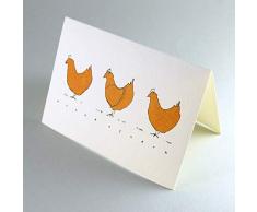 10 schöne künstlerische Osterkarten mit braunem Recycling-Umschlag zum Sonderpreis, Drei Hühner + frohe ostern, gedruckt auf eine Art Aquarellkarton