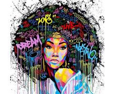 Leinwand Wandkunst, Ölgemälde Afrikanische Frauen Porträt Wand-Kunst-Schwarz Abstrakte Afro Poster Leinwand-Malerei Küche Büro Wohnkultur Graffiti ( Color : White , Size (Inch) : 60x60cm No Frame )