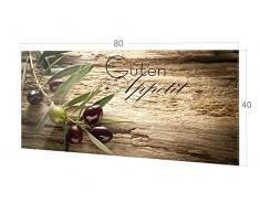 GRAZDesign Spritzschutz Glas für Küche, Herd Bild-Motiv Olivenzweig mit Schrift Küchenrückwand Küchenspiegel Glasrückwand (80x40cm)