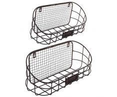 MACOSA SA 81456 Wand-Korb 2er Set Metall Gartenkorb Wandregal Hängekorb Wandtopfhalter Landhausstil Blumentopfhalter Wand Blumenhalter Pflanzkorb Deko