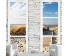 murando - Fototapete Fenster Meer 350x256 cm - Vlies Tapete - Moderne Wanddeko - Design Tapete - Wandtapete - Wand Dekoration - Meer Strand Sand Natur Fenster Steine Ziegel c-A-0066-a-d