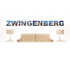 Wandtattoo farbige Wandschrift Städtename Zwingenberg mit Sehenswürdigkeiten 180 x 16 cm Länge