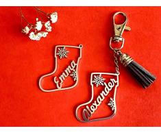 Schlüsselanhänger Schlüsselring Geschenk Weihnachten Geschenkanhänger Weihnachtsstrumpf mit Name Personalisierter Weihnachts Geschenk für Mama Oma Papa Opa Weihnachten Strumpfschmuck Custom Ornamente