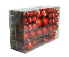 Geschenkestadl 101 teilig Weihnachtskugel Herz Kugel mit Schneeflocke Christbaumspitze mit 100 Metallhaken Anhänger Baumschmuck Weihnachten (Rot)