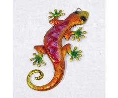 linoows Wanddeko, Gartendeko Figur Eidechse, Bunte Gartenfigur aus Metall 28 cm