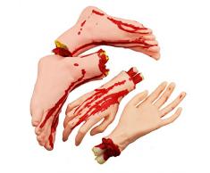 XONOR Halloween abgetrennte Hände Füße Set Scary Blutige gebrochene Körperteile Halloween Requisiten Dekorationen, 4 Stück (Füße und Hände) (Hautfarbe)
