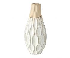 CasaJame Steingut Design Vase Keramik mediterran, Blumenvase modern Creme, Tischvase Beige, Weiß, Dekoration 25 x 10 cm