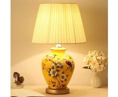 Zenghh Klassische Vintage Art Keramik Tischlampe, Vase-Like-Tuch Lesebuch-Licht Schreibtischlampe Porzellan-Antike Blumen verzierte Nacht Birne Beistelltisch Montag Dresser