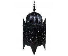 Orientalische Laterne aus Metall Schwarz Frane 120cm groß | Marokkanische Gartenlaterne für draußen, Innen als Bodenlaterne | Marokkanisches Gartenwindlicht Windlicht hängend oder zum hinstellen
