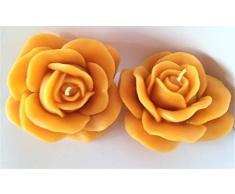 Wieschalla-Design 12€/STK Bienenwachskerze Rosenblüte Rosenkerze GELB ca. 10 x 10 x 6 cm Bienenwachs Kerze Rose Geschenk