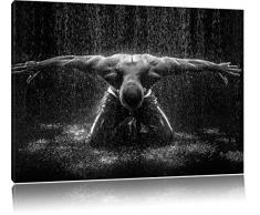 Bodybuilder im Regen, Format: 120x80 auf Leinwand, XXL riesige Bilder fertig gerahmt mit Keilrahmen, Kunstdruck auf Wandbild mit Rahmen, günstiger als Gemälde oder Ölbild, kein Poster oder Plakat