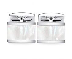 HONEY BEAR Herren Manschettenknöpfe Hochzeit Cufflinks Manschettenknopf Gebürstet-Silber Edelstahl (Weiße Schale)