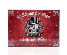 Stylischer Beauty-Adventskalender für Männer im Totenkopf - Design, Weihnachtskalender mit 24 Beauty und Wellness Überraschungen für Herren