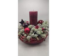 Weihnachtskranz Weihnachtsgesteck Adventskranz Kerze Kugeln Sterne Zapfen rot XL