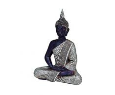 WOMA Deko Buddha Figur Sitzend mit Silbernen Verzierungen, Dekoration für Haus, Wohnung und Garten, 29cm hoch, Wetterfeste Skulptur aus Polyresin für Innen und Außen, Schwarz/Silber