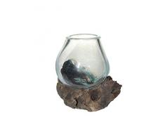 SAWA Ausdrucksvolle Deko-Vase Glasvase Blumenvase Mini H ca 12 cm auf Treibholz/Wurzelholz Vase mit Holz