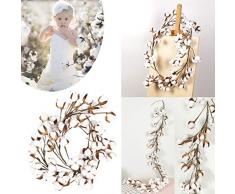 Einstellbare Naturkranz Kranz,Nourich Baumwollstamm Kranz mit voller Weißer Baumwolle Hochzeits Dekor Türkranz Kranz Rohling WreathFlower Garland Blumengirlande Weidenkranz Herbstkranz (weiß)
