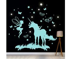 ilka parey wandtattoo-welt Wandtattoo Wandbild Wandaufkleber Wandsticker Aufkleber Sticker Einhorn Fee mit Schmetterlingen und fluoreszierenden Sternen M2018 - ausgewählte Farbe: *pink* ausgewählte Größe: *L - 76cm breit x 76cm hoch*