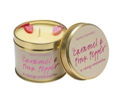 Bomb Cosmetics Caramel und rosa Pfeffer Duftkerze mit Brenndauer 30–35 Stunden, Dose, beige, 7 X 7 X 7 cm