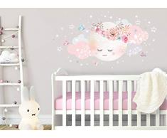 Little Deco Wandsticker Kinderzimmer Mädchen Mond & Wolken I L - 77 x 38 cm (BxH) I Wandtattoo Babyzimmer selbstklebend Wandaufkleber Sterne Blumen Kinder DL243