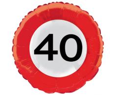 Folat Luftballon im Straßenschild-Design für den 40. Geburtstag, 45 cm, Party-Folienballon