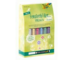 folia 39219 - Maxi-Set Fensterbilder für die warme Jahreszeit, inkl. 8 Malvorlagen, 1 Kreidemarker und 6 Kreidestiften