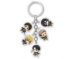 Templom SIX Attack On Titan Keychain Metallfiguren Anhänger Puppe japanischen Anime Schlüsselanhänger(H01)