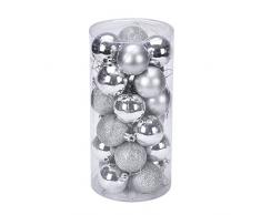 Ansenesna Weihnachtenkugeln Deko Weihnachtsbaum Weihnachts Kugeln Glitzer 4cm 24 Stück Ball Für Festlich Party Zuhause Dekoration (Silber)