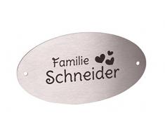 Edelstahl Türschild mit Gravur | Namensschilder Briefkastenschild selbstklebend oder mit Bohrlöcher 15x8 cm oval mehr als 80 Motive Klingelschild - Türschilder für die Haustür mit Namen selbst gestalten