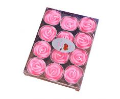 Lumanuby 12x Gravierte Rose Kerze Deko Delicate Blume Handwerk Kerzen Paraffin Geschenke für Verlobung oder Hochzeit/Wedding Party, Kerze Serie (Rosa)