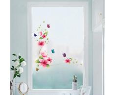 WandSticker4U®- Wandtattoo BLUMEN RANKE rosa/rot I Wandbild: 62x64cm I Aufkleber Blüten Zweig Schmetterlinge Fensterbilder Frühling I Deko für Wand Fenster Bad Küche Fliesen Möbel