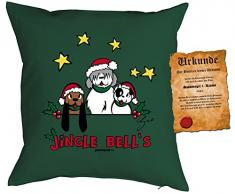 Kissen mit Füllung - Weihnachtsmotiv: Jingle Bells - Set mit Urkunde - By Gali - Farbe: dunkelgrün - Geschenk - Weihnachten