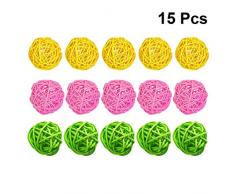 Exceart 15 Stück Natürliche Rattan Weidenkugeln Vase Füllstoffe Party Hängen Ornamente für DIY Hochzeitsfeier Ostern Baum Hängen Dekoration (Sortiert 5Cm)