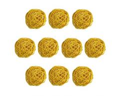 Fenteer 10 pcs Rattankugeln Rattan Kugeln Dekokugeln Rattan Ball Hochzeit Party Aufhängen Dekoration - Gelb, 8 cm