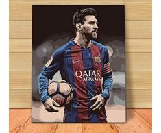 HAON DIY Digitales Malen nach Zahlen Kit für Erwachsene Kinder Anfänger auf Leinwand Ölgemälde Festival Kunst Geschenk Dekoration Fußball Messi 16X20 Inch Rahmenlos