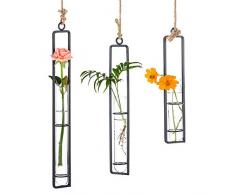 Sziqiqi Kreativer Glasvase aus Schmiedeeisen, Hängender Behälter für Wasserkultur, Hängende Flasche Reagenzglas für Blumen, Hängende Betriebsdekoration im Wohnzimmer Garten, Schwarz