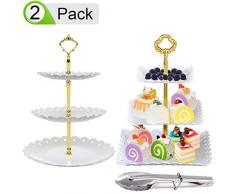 QAQGEAR 2er-Set, Plastik-Kuchenständer 3-stufiger quadratischer runder weißer Cupcake-Ständer, abgestufter Träger, Dessertbuffet Tee-Snack-Kekse Tellerständer Servierteller-Baumständer