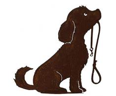 Dekoration Gartenfigur - Hundedeko: Hund mit Leine auf Bodenplatte - Höhe 50cm - Edelrost Gartendekoration/Rost Dekohund