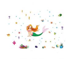 ufengke® Bunte Meerjungfrau Unterwasser Welt Wandsticker, Babyzimmer Kinderzimmer Entfernbare Wandtattoos Wandbilder