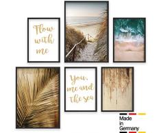 Bold Design Poster Set Strand & Meer - 4 x DIN A4 & 2 x DIN A3 - Harmonierende Bilder für Wohnzimmer & Schlafzimmer - 6 Wandposter ohne Rahmen (weiß/blau/Sand)