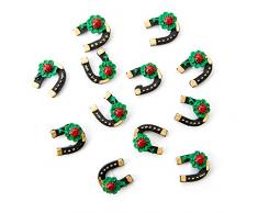 12 kleine mini schwarze Hufeisen 3 cm mit Marienkäfer und Glücksklee Kleeblatt - Streuteile Streudeko mit Klebepunkt als Zierschmuck zu Silvester Hochzeit Geburtstag Glückssymbol Klee Dekostreu